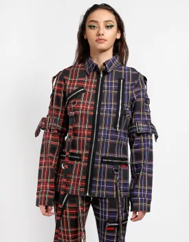 SPLIT PUNK JACKET BLACK/PURPLE PLAID