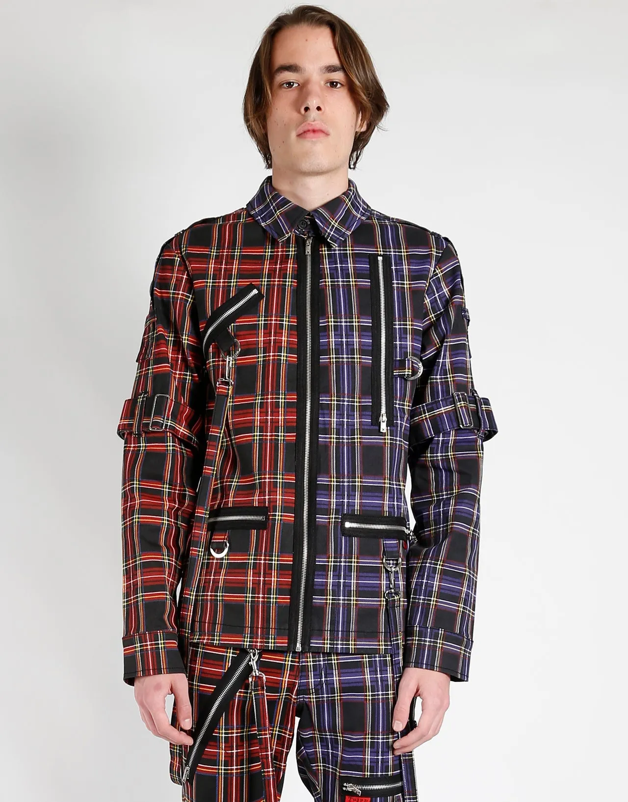 SPLIT PUNK JACKET BLACK/PURPLE PLAID