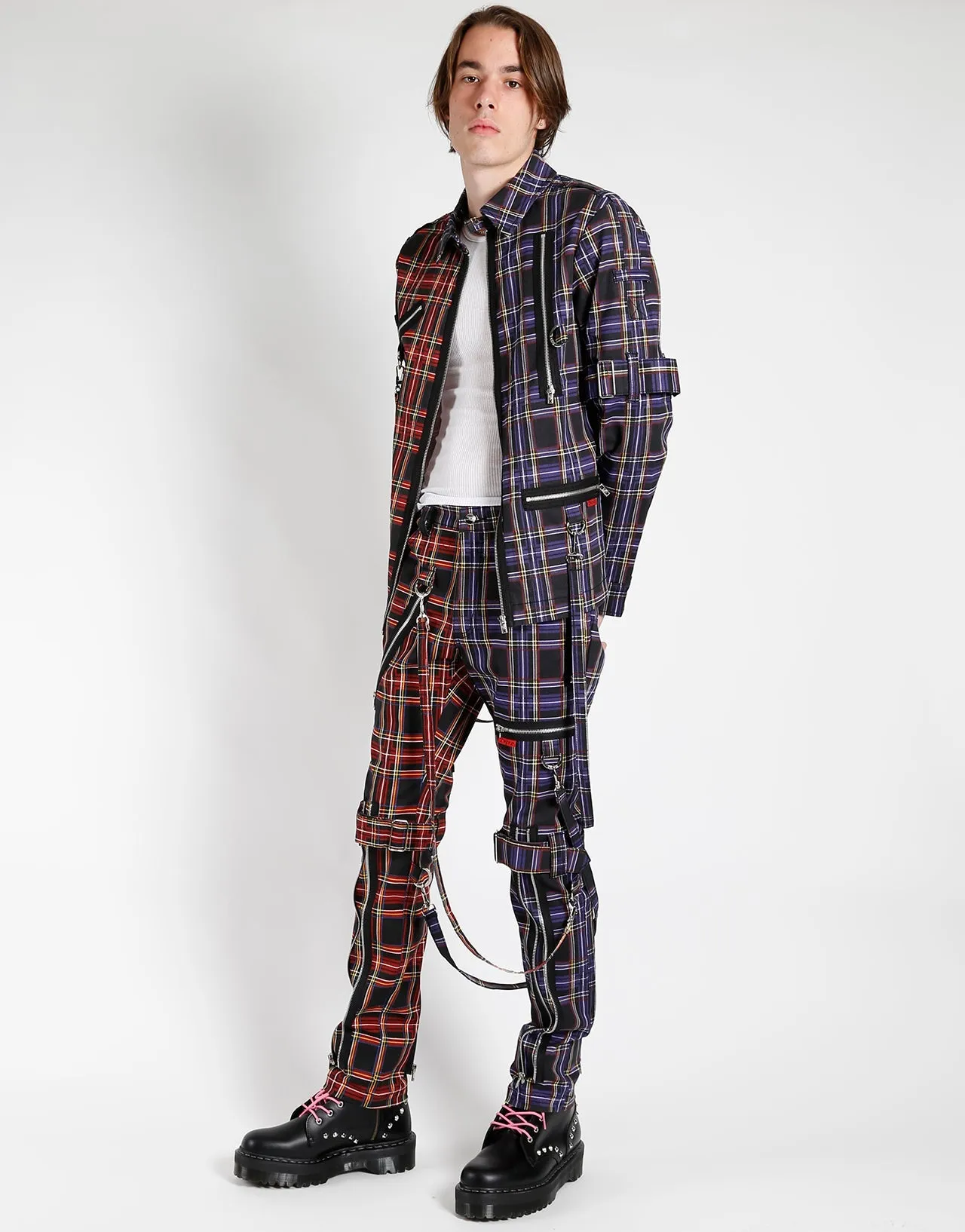 SPLIT PUNK JACKET BLACK/PURPLE PLAID