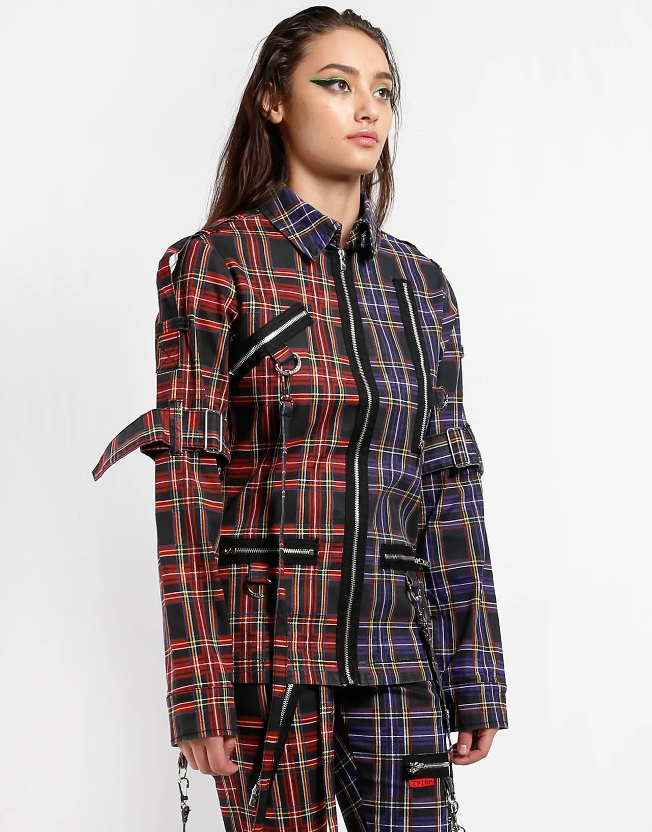 SPLIT PUNK JACKET BLACK/PURPLE PLAID