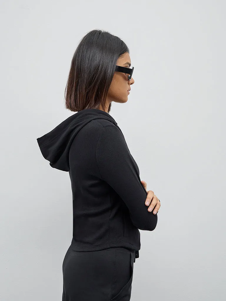 Studiofit Black Ribbed-Textured Cotton Blend Jacket