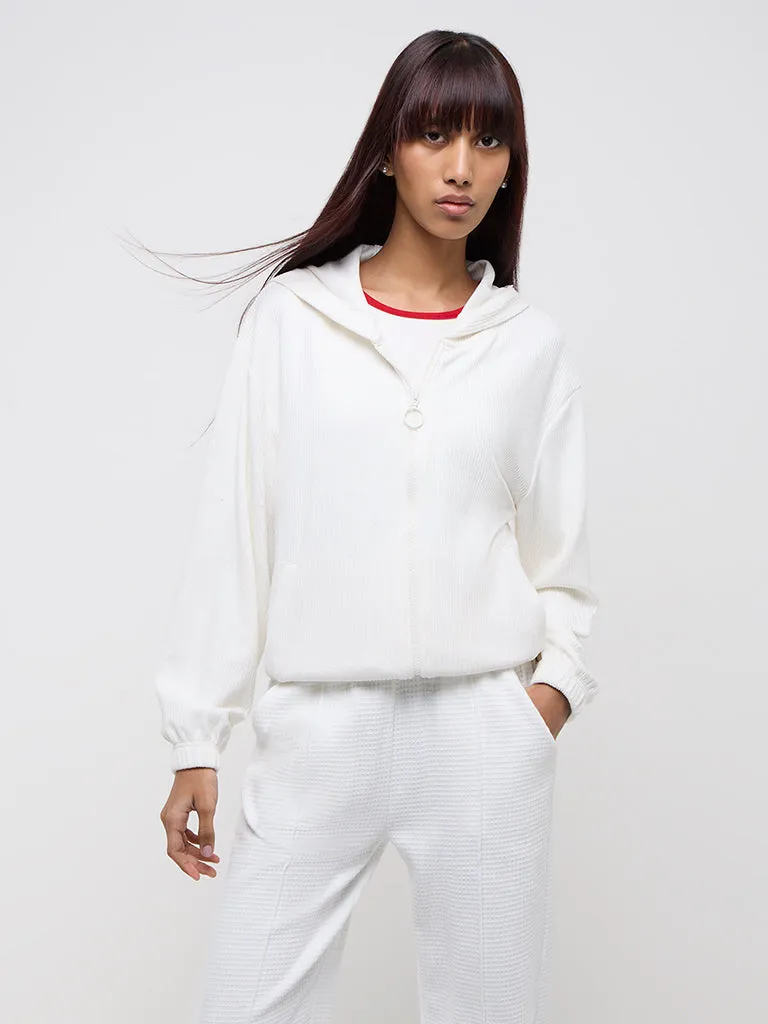 Studiofit White Ribbed-Textured Jacket