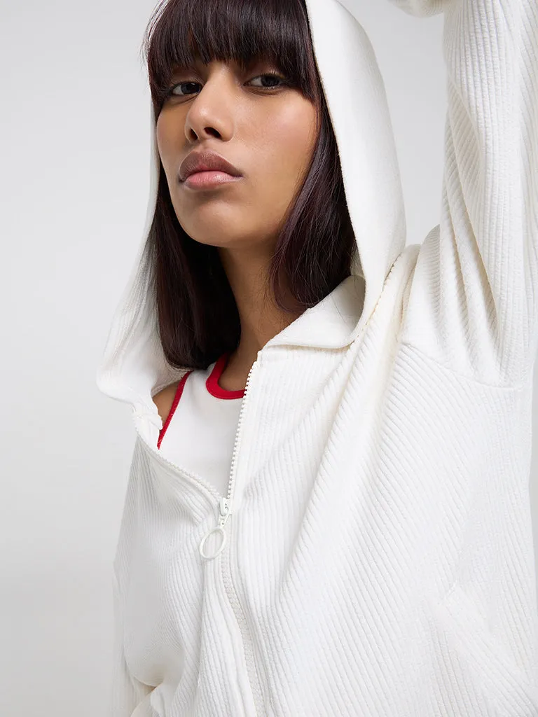 Studiofit White Ribbed-Textured Jacket