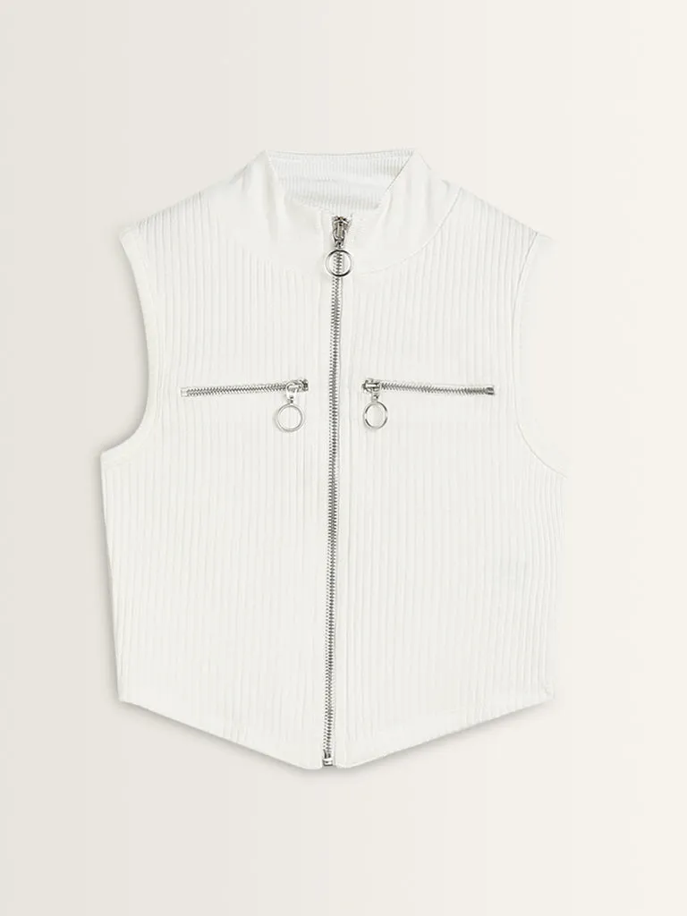 Studiofit White Ribbed Textured Jacket