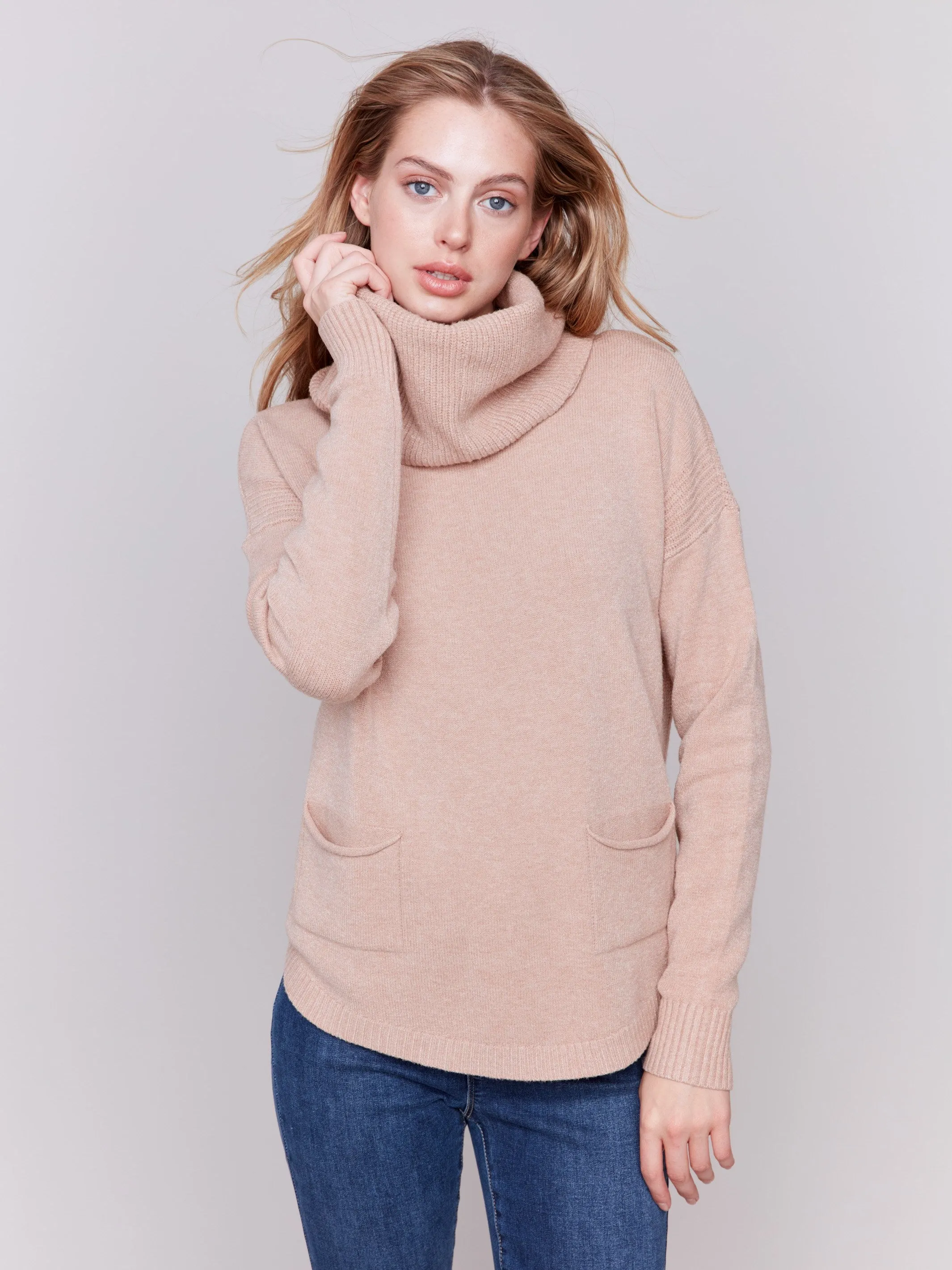 Sweater with Removable Scarf - Truffle