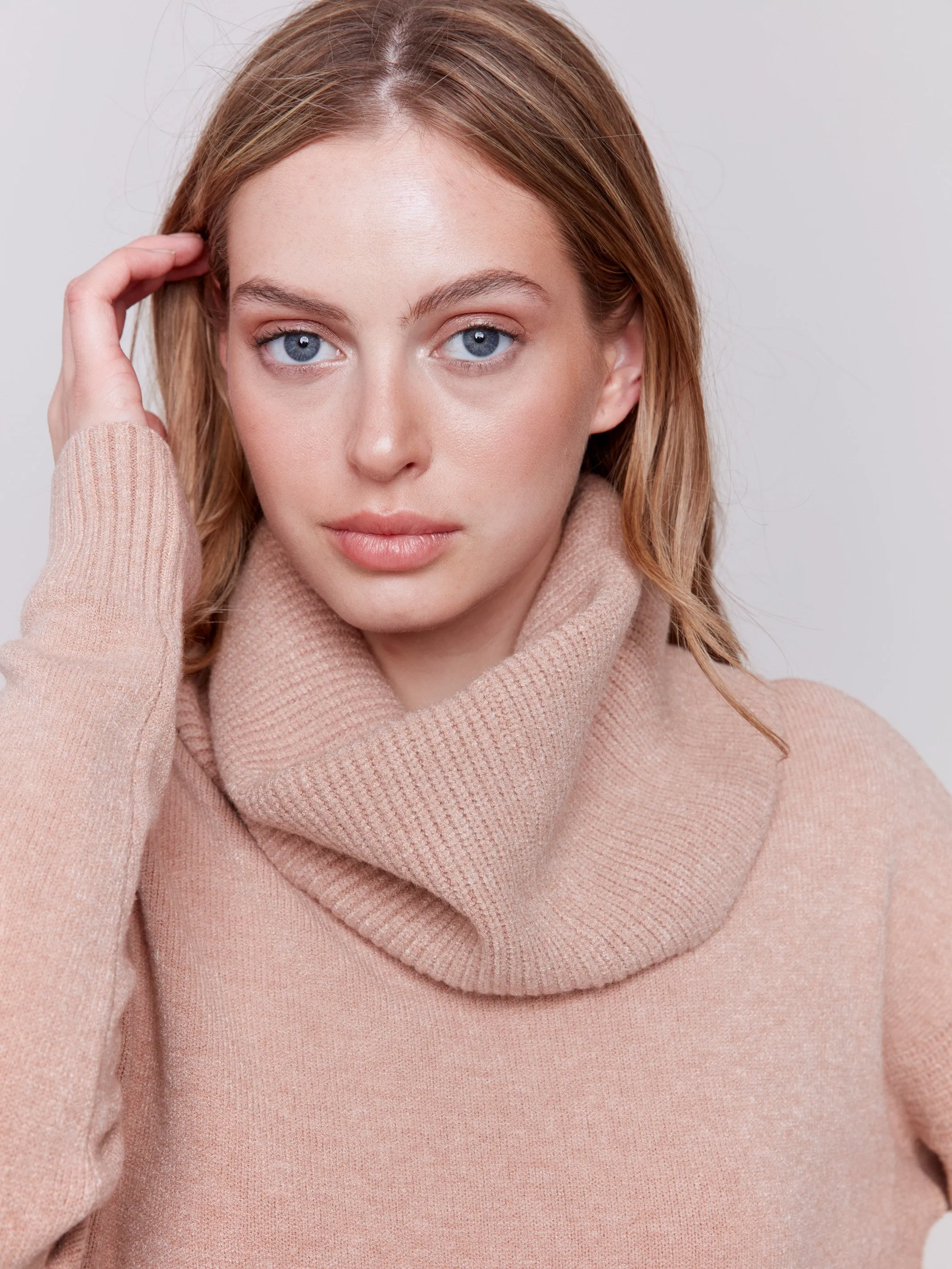 Sweater with Removable Scarf - Truffle