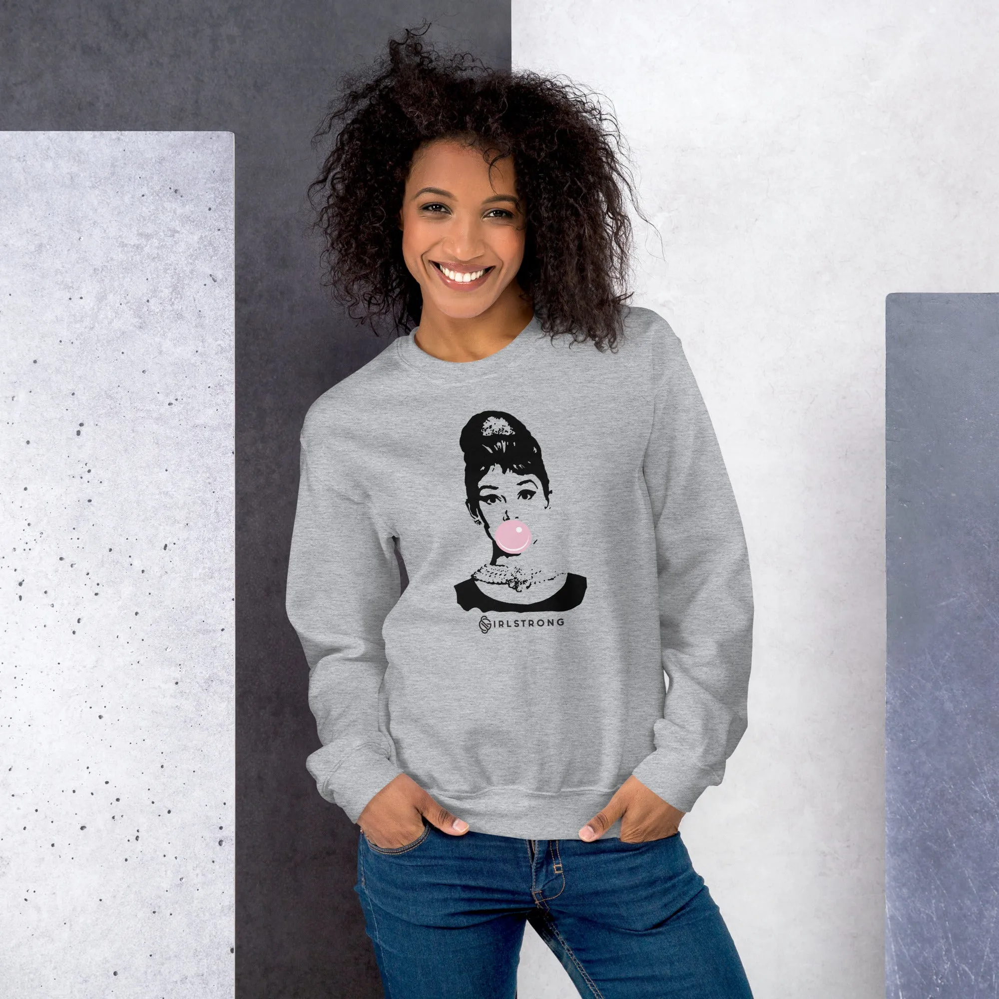 THE ESSENTIAL UNISEX SWEATSHIRT SPORTS GREY AUDREY HEPBURN