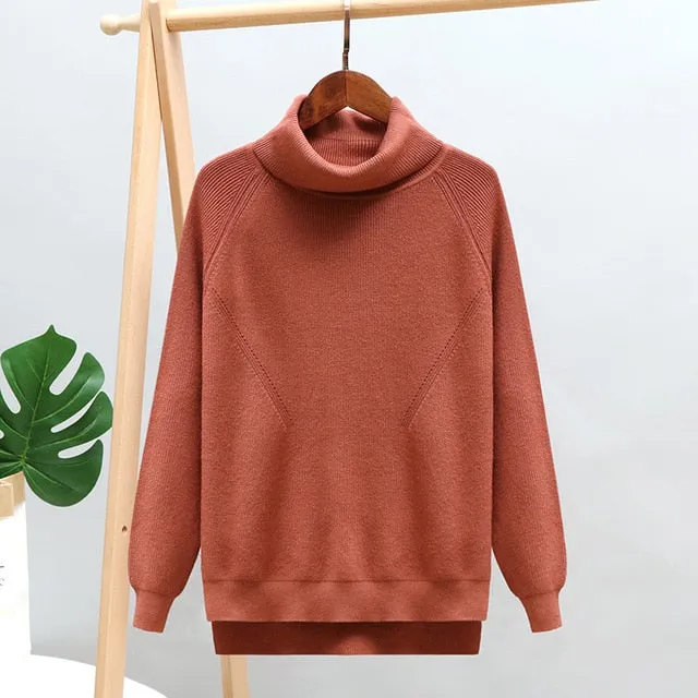 Turtleneck Women Cowl Neck Winter Sweater Pullover Casual Knitted Top Women Clothes