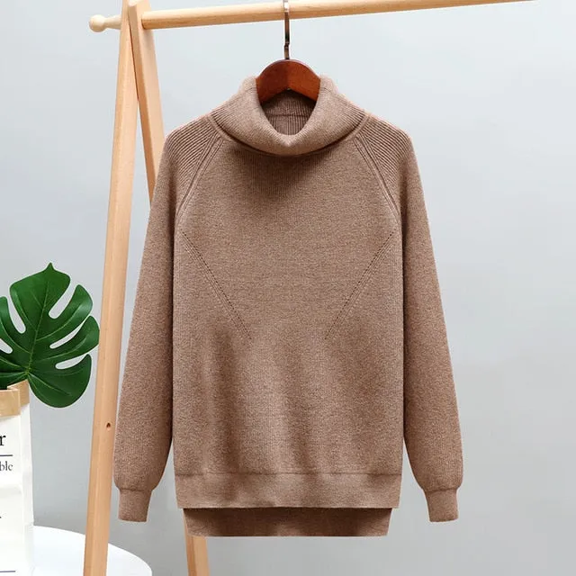 Turtleneck Women Cowl Neck Winter Sweater Pullover Casual Knitted Top Women Clothes