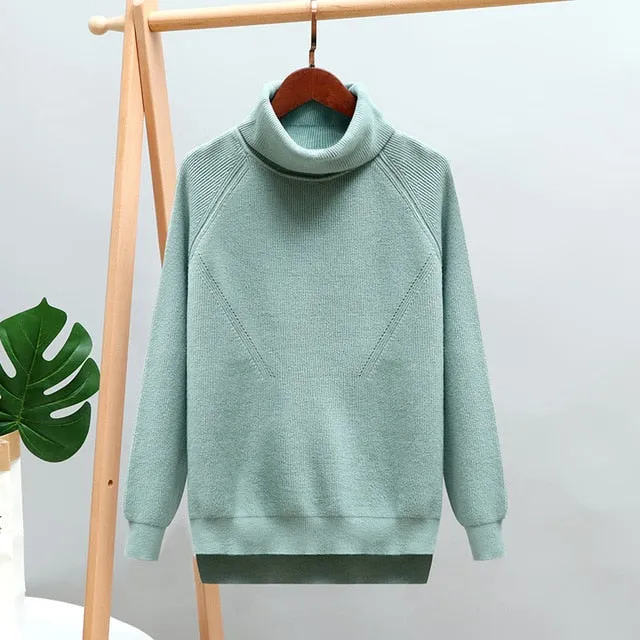 Turtleneck Women Cowl Neck Winter Sweater Pullover Casual Knitted Top Women Clothes