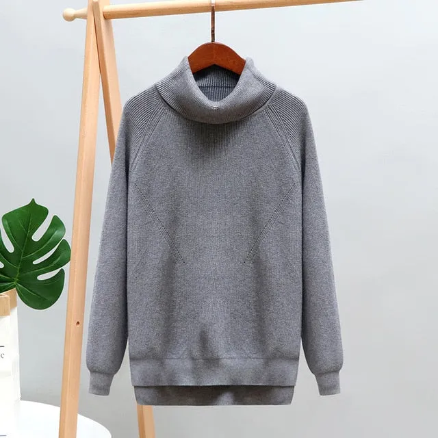 Turtleneck Women Cowl Neck Winter Sweater Pullover Casual Knitted Top Women Clothes