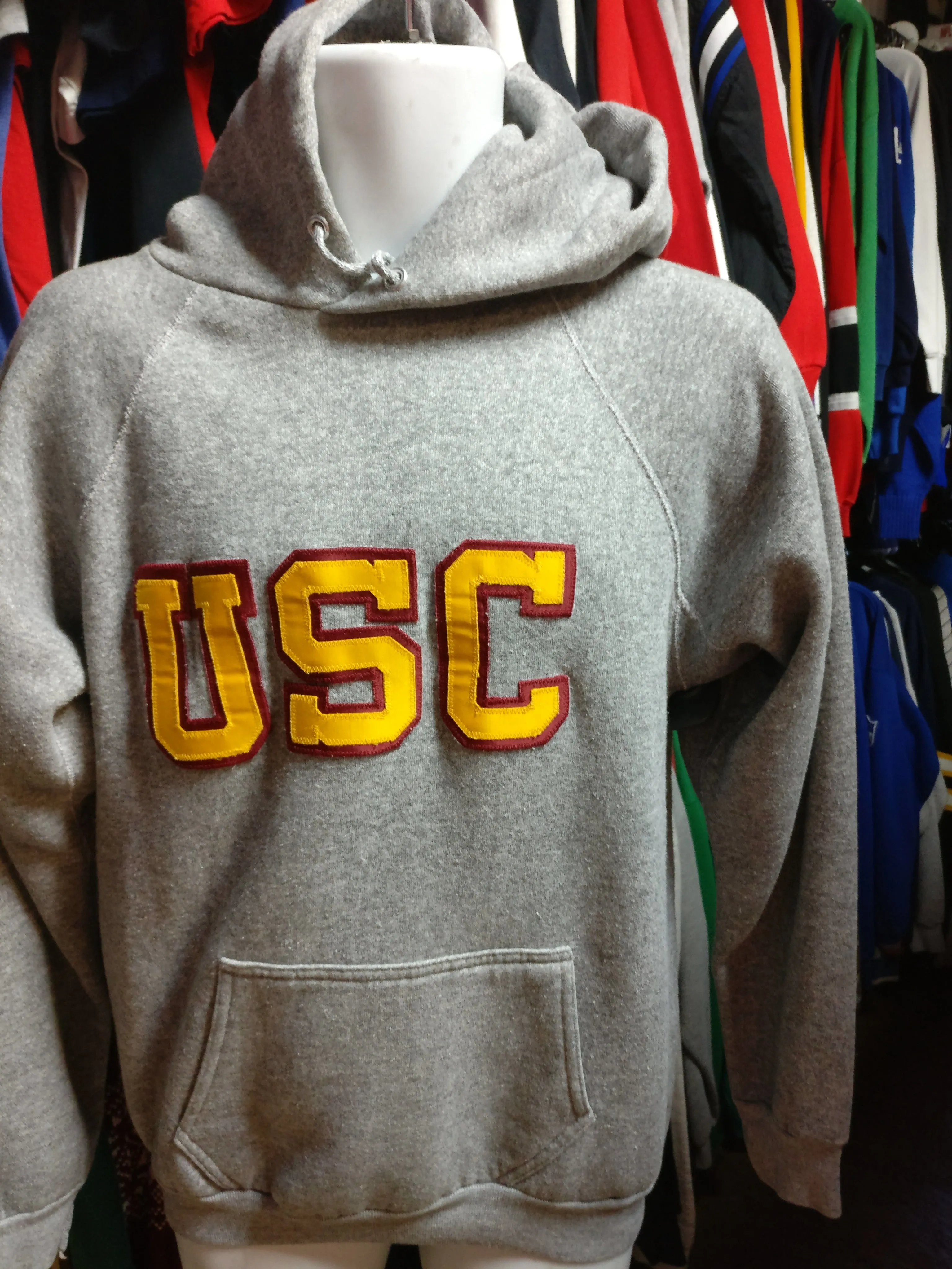 Vintage 80s USC TROJANS NCAA Discus Athletic Hooded Sweatshirt L