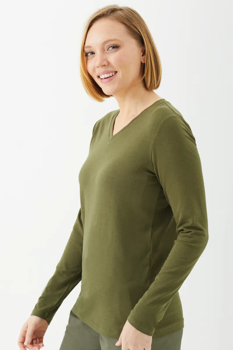 Women's Bamboo Cotton Long-Sleeve Vneck Tee-All Sales Final