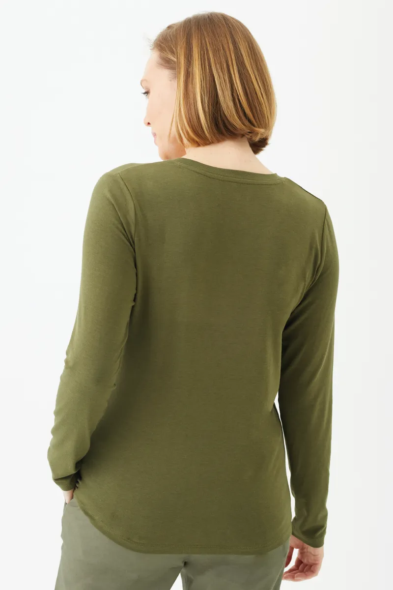 Women's Bamboo Cotton Long-Sleeve Vneck Tee-All Sales Final