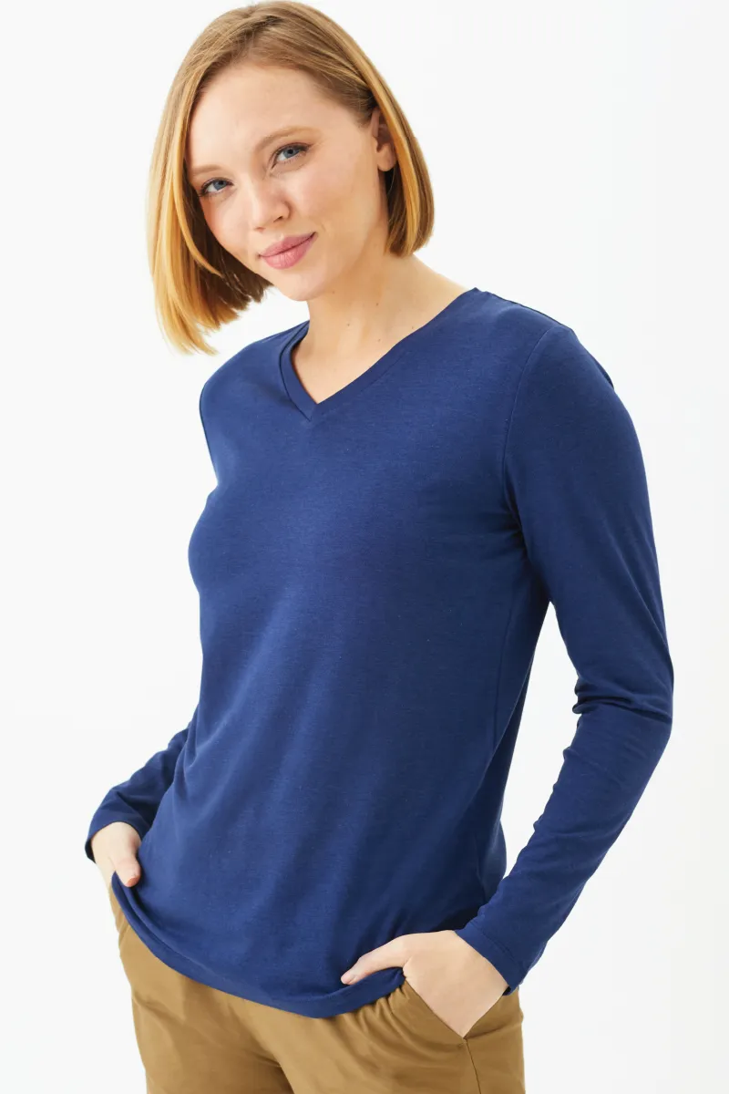 Women's Bamboo Cotton Long-Sleeve Vneck Tee-All Sales Final