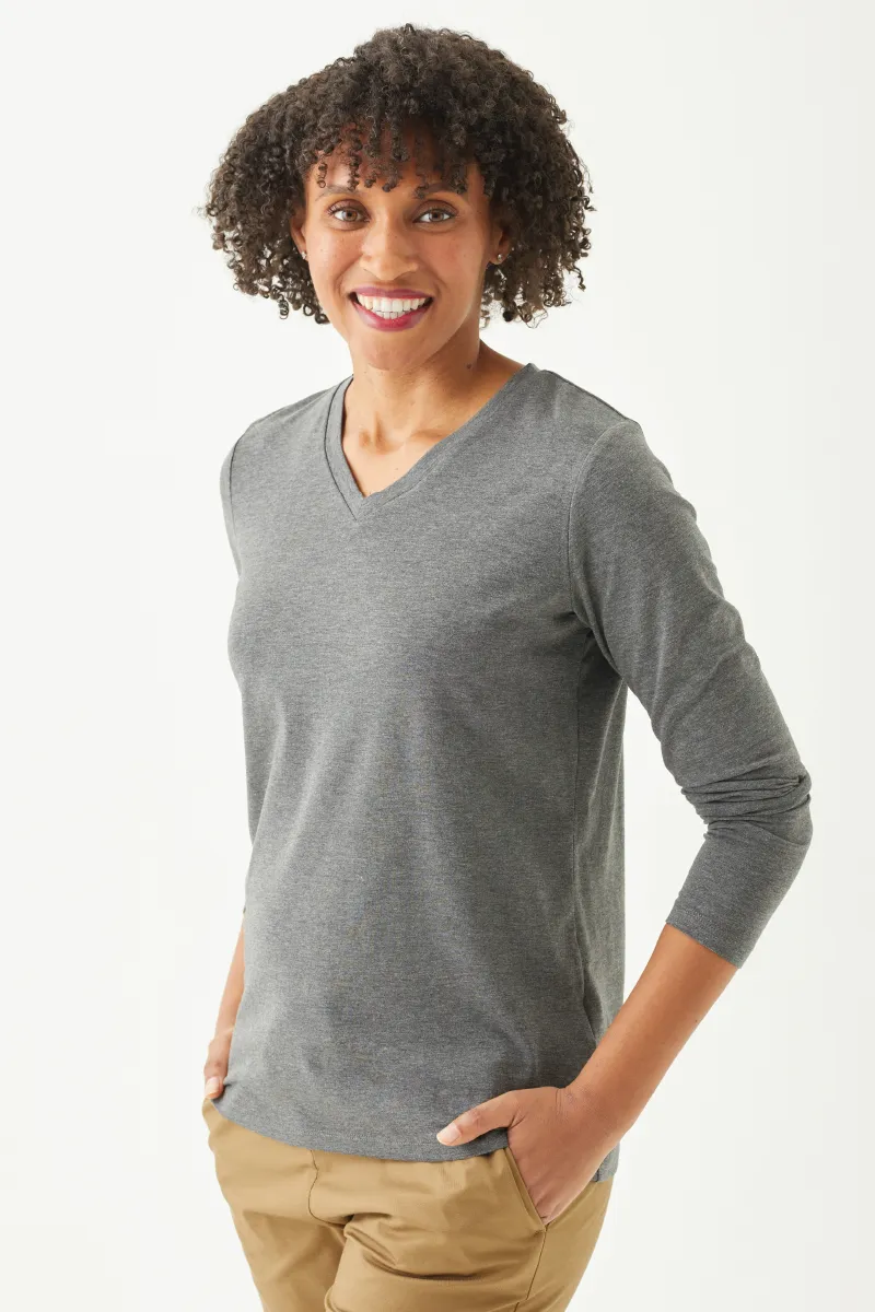 Women's Bamboo Cotton Long-Sleeve Vneck Tee-All Sales Final