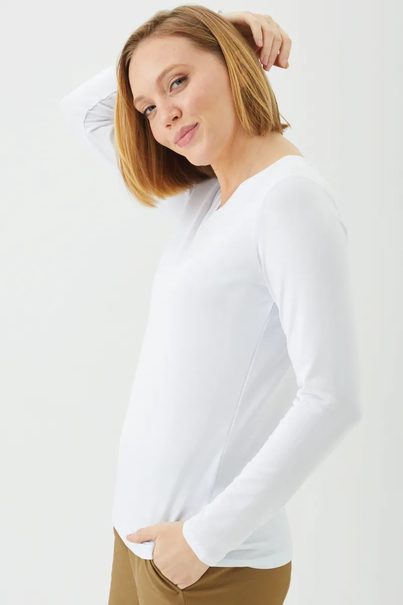 Women's Bamboo Cotton Long-Sleeve Vneck Tee-All Sales Final