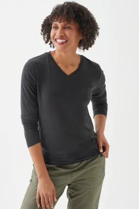 Women's Bamboo Cotton Long-Sleeve Vneck Tee-All Sales Final