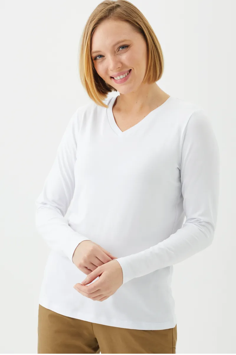 Women's Bamboo Cotton Long-Sleeve Vneck Tee-All Sales Final