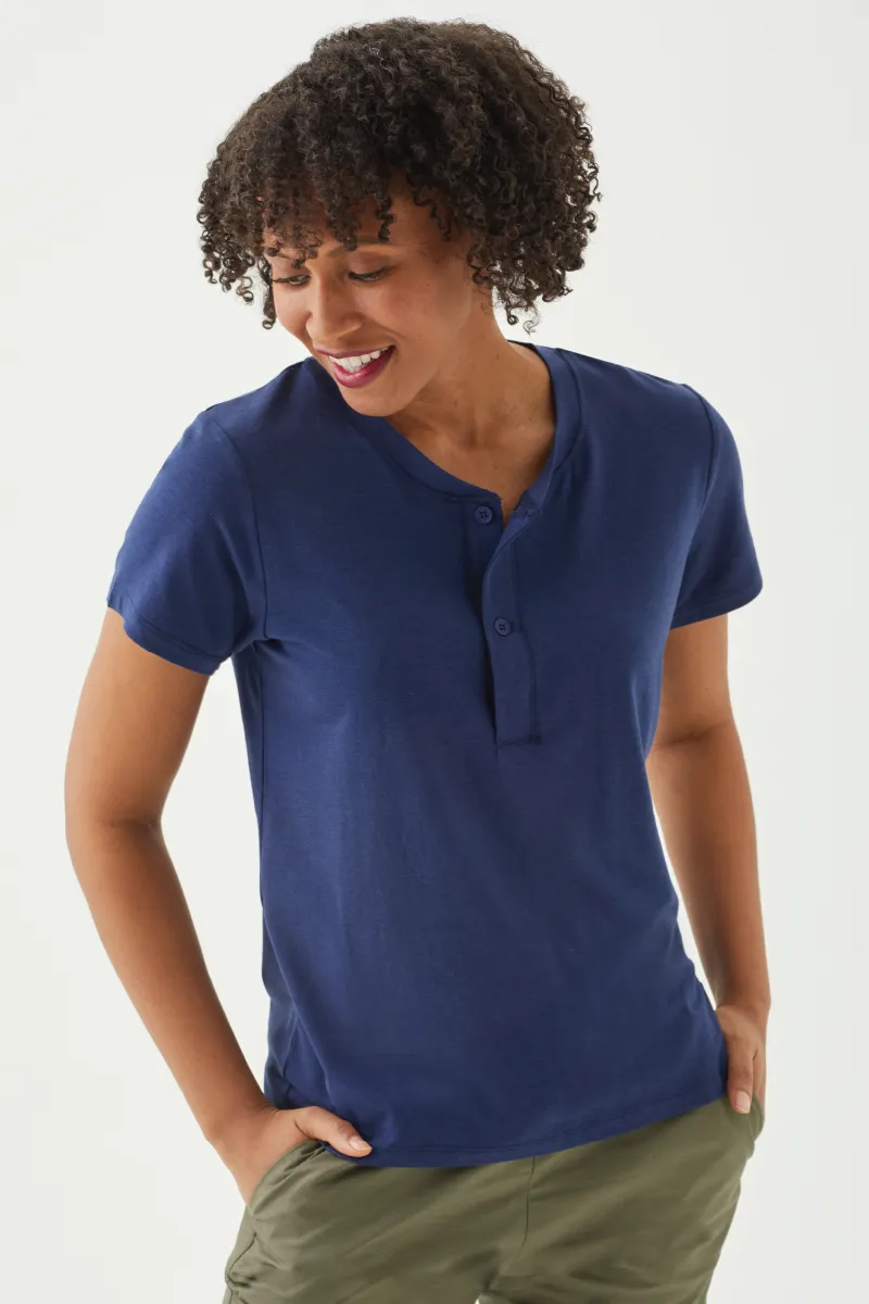 Women's Bamboo Cotton Short-Sleeve Henley Tee-All Sales Final