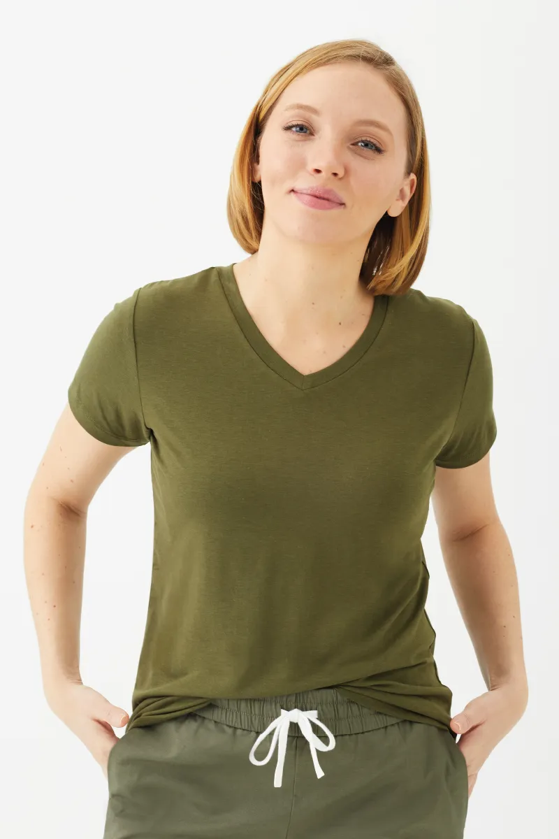 Women's Bamboo Cotton Short-Sleeve Vneck Tee-All Sales Final