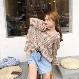 Women's Casual Retro Plaid Loose Shirts