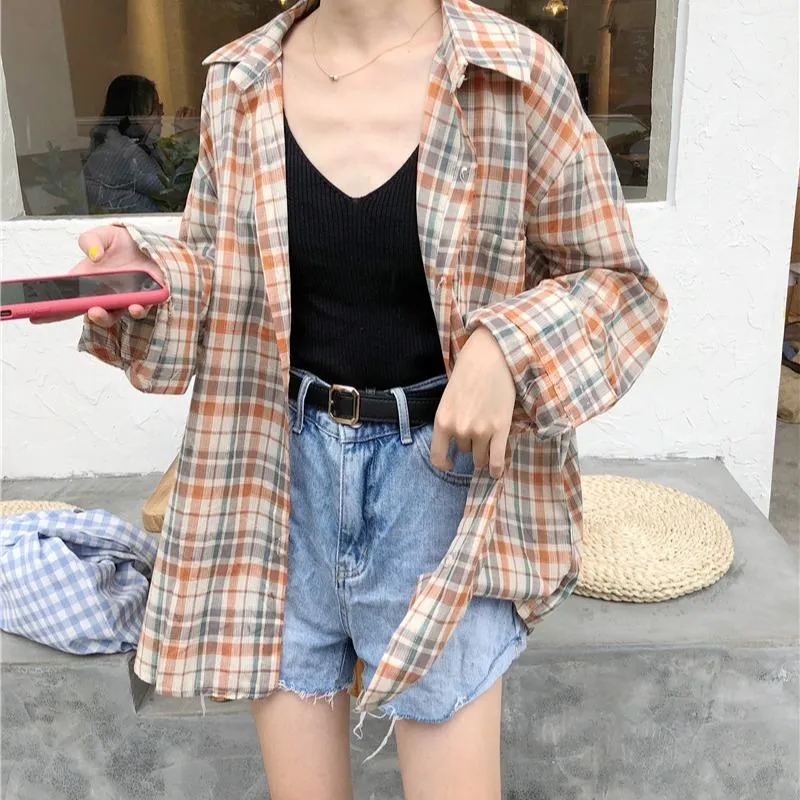 Women's Casual Retro Plaid Loose Shirts