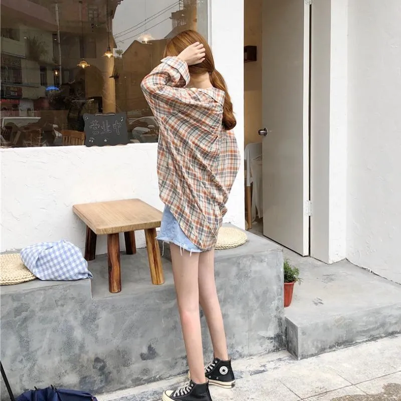 Women's Casual Retro Plaid Loose Shirts