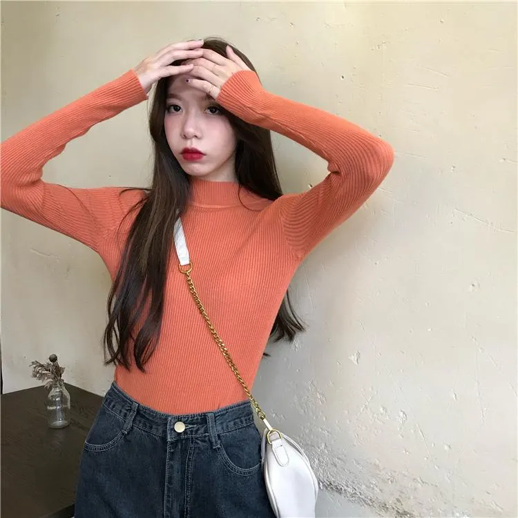 Women's Casual Slim Fitted Solid Color Kintted Shirts