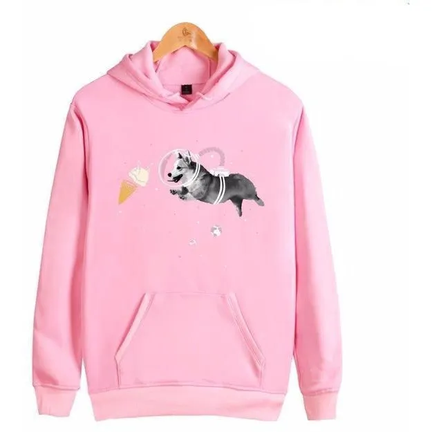 Women's Cotton Solid Colour Dog Icecream Hoodie