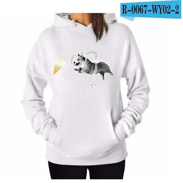 Women's Cotton Solid Colour Dog Icecream Hoodie