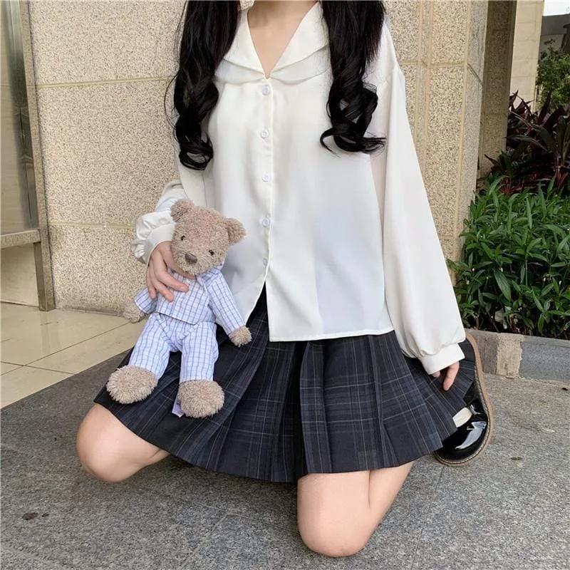 Women's Cute Back Mesh Bowknot Sailor Collar Shirts