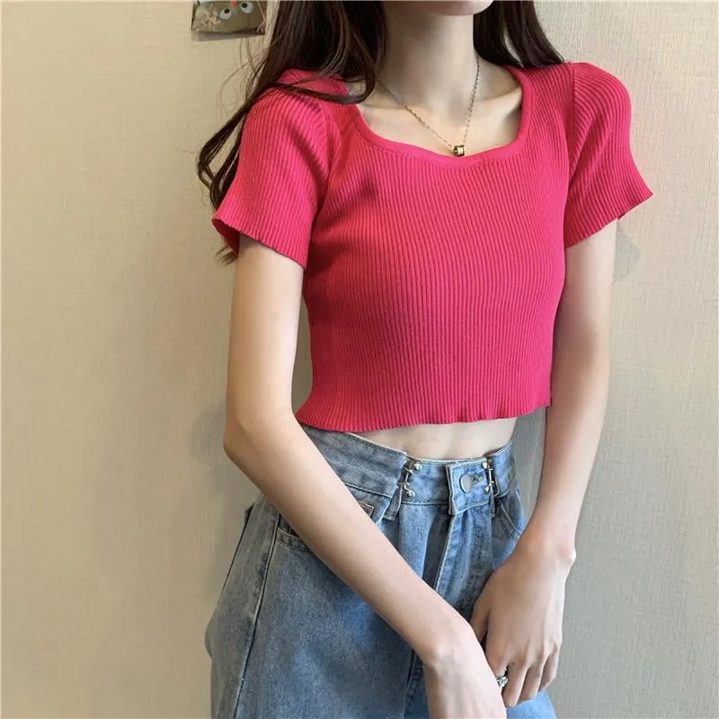 Women's Cute Candy Color Slim Fitted T-shirts