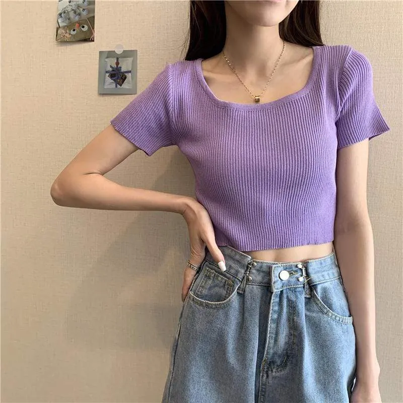 Women's Cute Candy Color Slim Fitted T-shirts