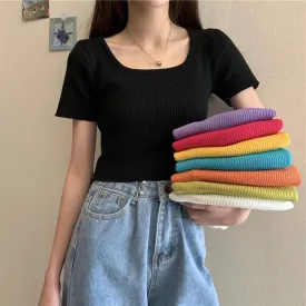 Women's Cute Candy Color Slim Fitted T-shirts