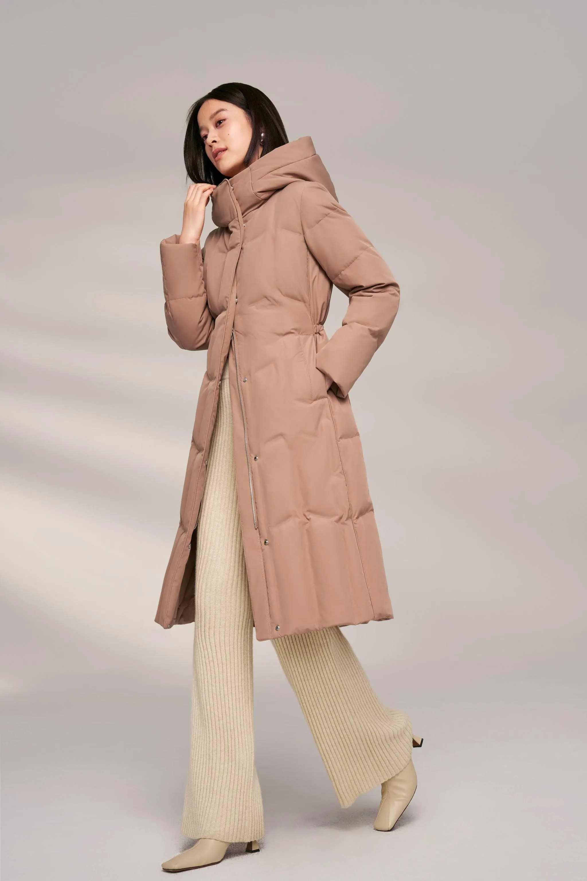 Women’s Long Goose Down Coat With Elasticated Waist