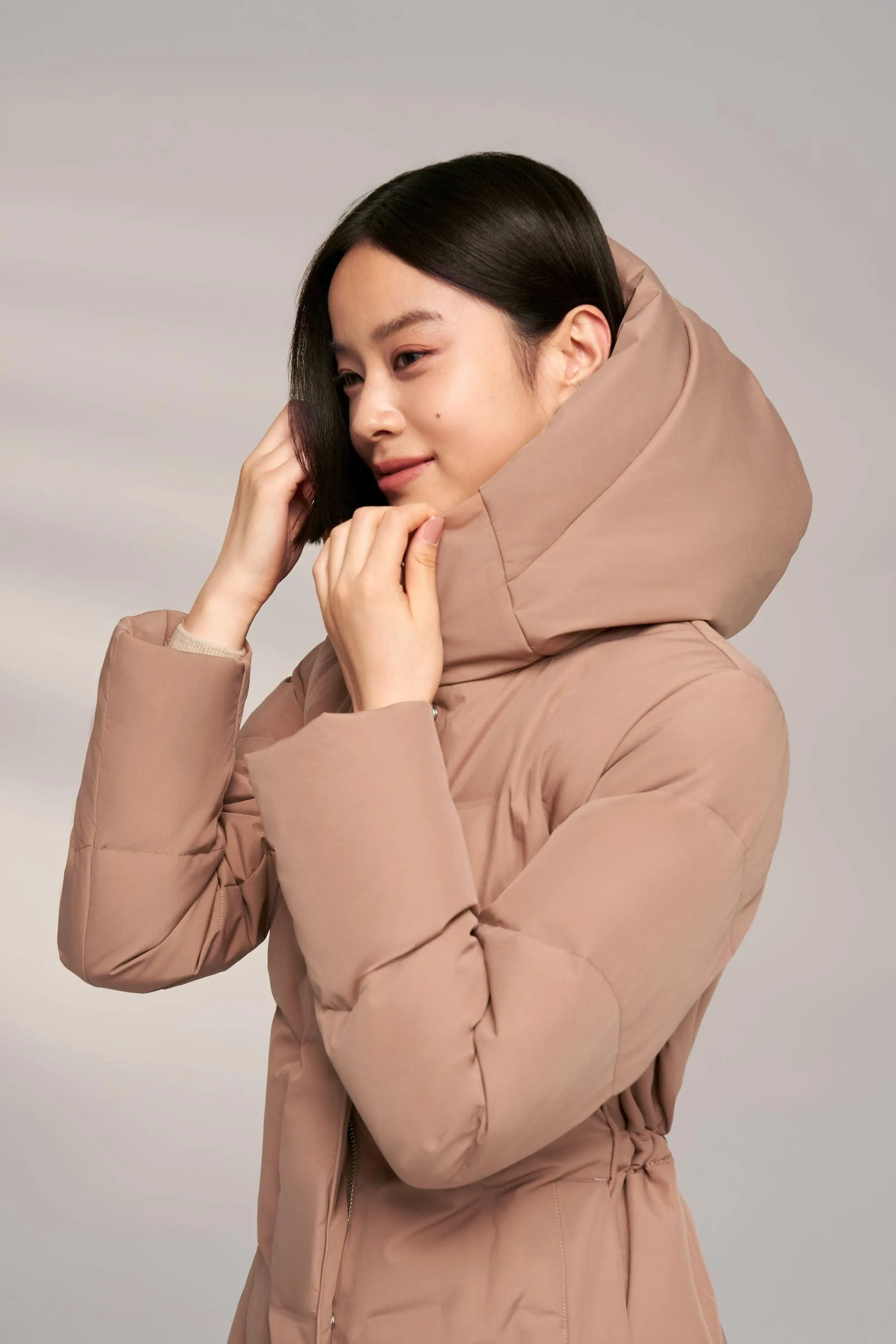 Women’s Long Goose Down Coat With Elasticated Waist