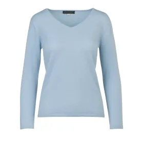 Women's V-Neck Cashmere Sweater in Baby Blue