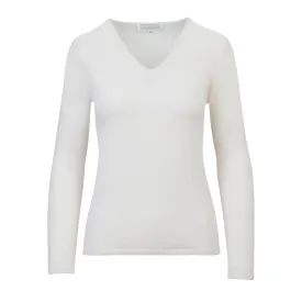 Women's V-Neck Cashmere Sweater in Winter White