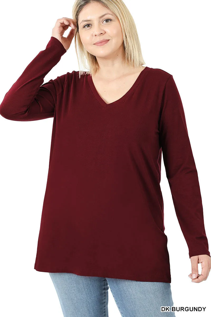 Zenana Plus Cotton V-Neck Basic T-Shirt